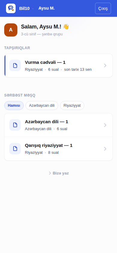 Şagirdin tapşırıq siyahısı