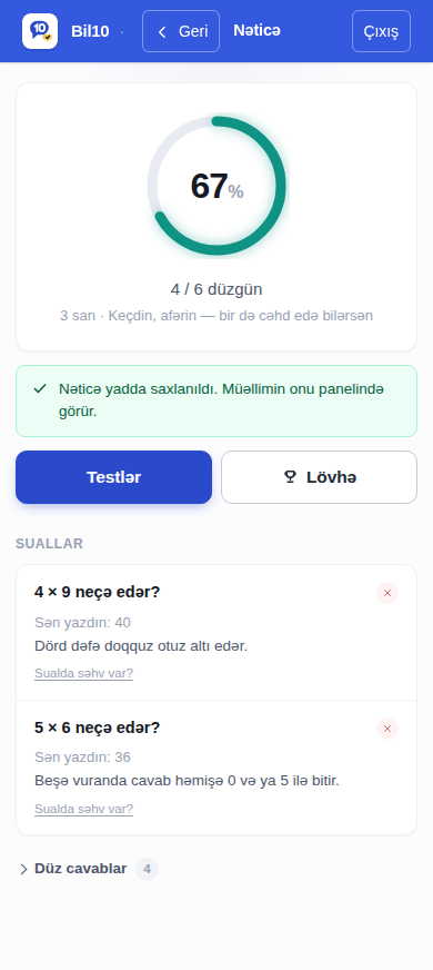 Nəticə ekranı