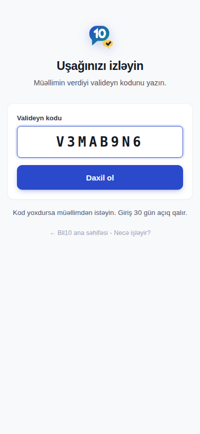 Valideyn giriş ekranı